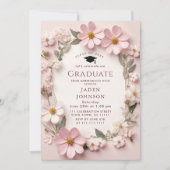 Invitation Pastel Blush Boho rose Fleur sauvage fête de gradu (Devant)