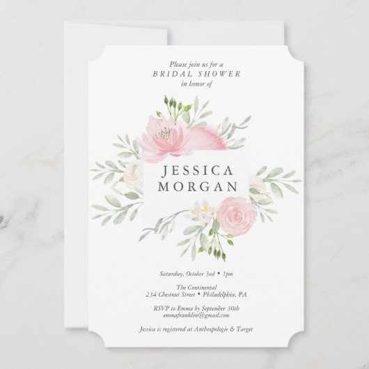 Invitation Pastel Blush Douche nuptiale (Devant)