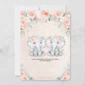 Invitation Pastel Blush Floral Elephant Twins Baby shower (Dos)
