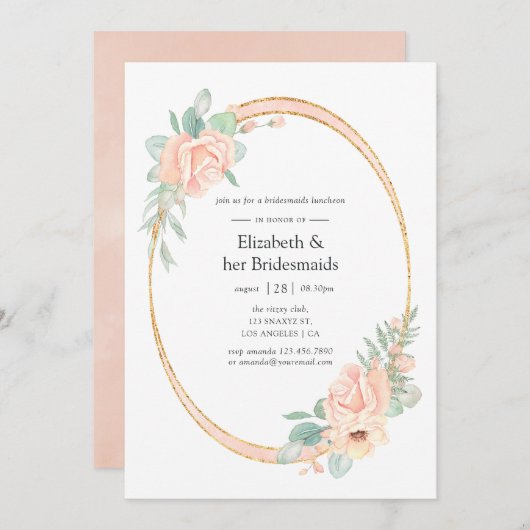 Invitation Pastel Blush Floral Géométrique Bridesmaitres Déje (Devant / Derrière)