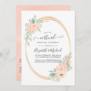 Invitation Pastel Blush Floral Mariage virtuel géométrique