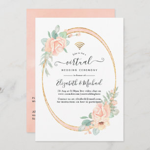 Invitation Pastel Blush Floral Mariage virtuel géométrique