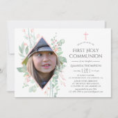 Invitation Pastel Blush Green Première Communion Sainte (Devant)