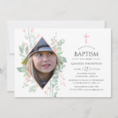 Invitation Pastel Blush Greenerm Baptême ou Christening (Devant)