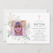 Invitation Pastel Blush Greenerm Baptême ou Christening (Devant)