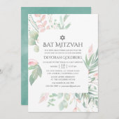 Invitation Pastel Blush Greenery Bat mitzvah (Devant / Derrière)