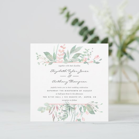 Invitation Pastel Blush Greenery Mariage (Debout devant)