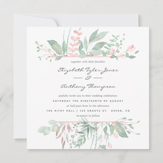 Invitation Pastel Blush Greenery Mariage (Devant)