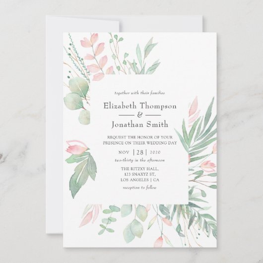 Invitation Pastel Blush Greenery Mariage (Devant)