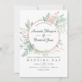 Invitation Pastel Blush Greenery Mariage géométrique (Devant)