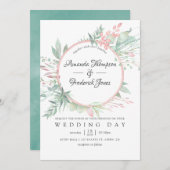Invitation Pastel Blush Greenery Mariage géométrique (Devant / Derrière)