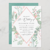 Invitation Pastel Blush Greenery Mariage géométrique (Devant / Derrière)