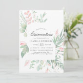 Invitation Pastel Blush Greenery Quinceañera (Debout devant)