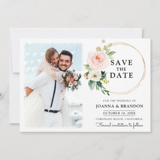 Invitation Pastel Blush Joli floral Botanique Enregistrer la (Devant)
