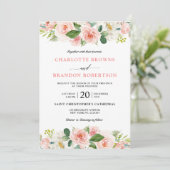 Invitation Pastel Blush Joli Mariage floral rose (Debout devant)
