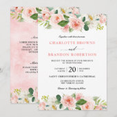 Invitation Pastel Blush Joli Mariage floral rose (Devant / Derrière)
