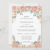 Invitation Pastel Blush Peach Ivory Floral Rose Mariage (Devant)