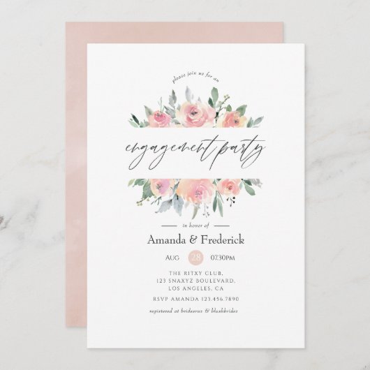 Invitation Pastel Blush Pink Floral Party (Devant / Derrière)