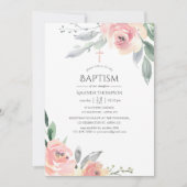 Invitation Pastel Blush rose Floral Baptême (Devant)