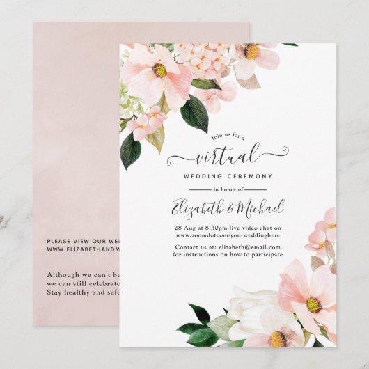 Invitation Pastel Blush rose Floral Mariage virtuel en ligne (Devant / Derrière)