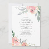 Invitation Pastel Blush Rose Floral Première Sainte Communion (Devant)