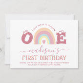 Invitation Pastel Blush Rose Rainbow Girls 1er anniversaire (Devant)
