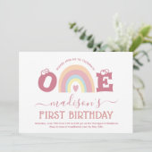 Invitation Pastel Blush Rose Rainbow Girls 1er anniversaire (Debout devant)