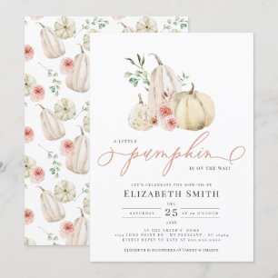 Invitation Pastel Blush Verdure Citrouille Floral Aquarelle