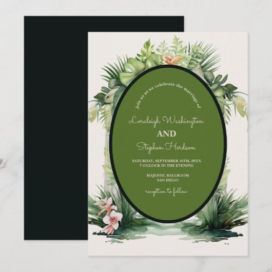 Invitation Pastel Boho Arc Floral Mariage tropical (Devant / Derrière)