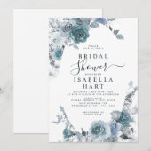 Invitation Pastel Boho Ardoise Bleu Dusty Fête des mariées fl (Devant / Derrière)