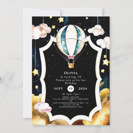 Invitation Pastel Boho Hot Air Balloon Anniversaire (Devant)