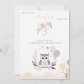 Invitation Pastel Boho Owl et Balloons Anniversaire (Devant)