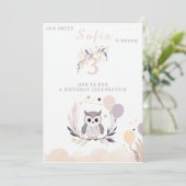 Invitation Pastel Boho Owl et Balloons Anniversaire (Debout devant)