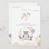 Invitation Pastel Boho Owl et Balloons Anniversaire (Devant / Derrière)