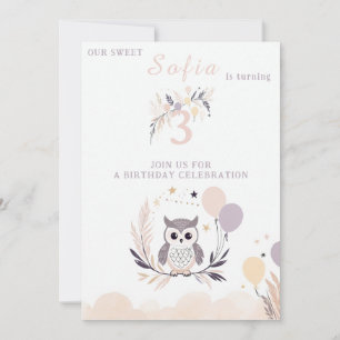 Invitation Pastel Boho Owl et Balloons Anniversaire