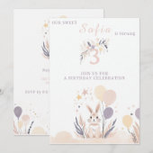 Invitation Pastel Boho Rabbit et Ballons Anniversaire (Devant / Derrière)