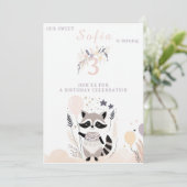 Invitation Pastel Boho Raccoon et Ballons Anniversaire (Debout devant)