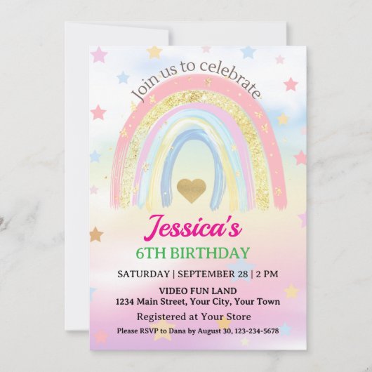 Invitation Pastel Boho Rainbow fête d'anniversaire (Devant)