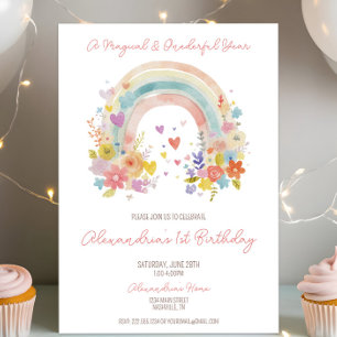 Invitation Pastel Boho Rainbow Floral 1er anniversaire