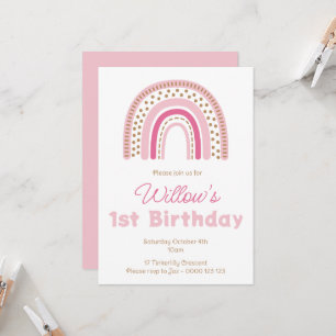 Invitation Pastel Boho Rainbow Minimalist Girl 1er anniversai