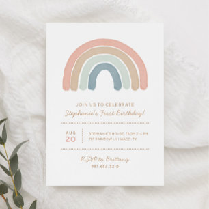 Invitation Pastel Boho Watercolor Rainbow Girl Anniversaire