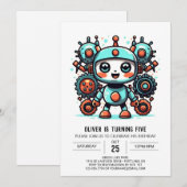 Invitation Pastel Bolts Robot Bohème Anniversaire (Devant / Derrière)