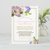 Invitation Pastel Bouquet Spring Floral or et Mariage rose (Debout devant)
