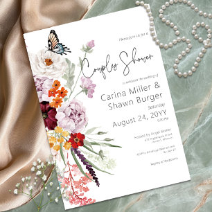 Invitation Pastel & Bourgogne Floral Couples Douche