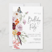 Invitation Pastel & Bourgogne Flores Modernes Anniversaire Fl (Devant)