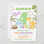 Invitation Pastel Boy Dinosaur 4e fête d'anniversaire (Devant)