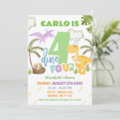 Invitation Pastel Boy Dinosaur 4e fête d'anniversaire (Debout devant)