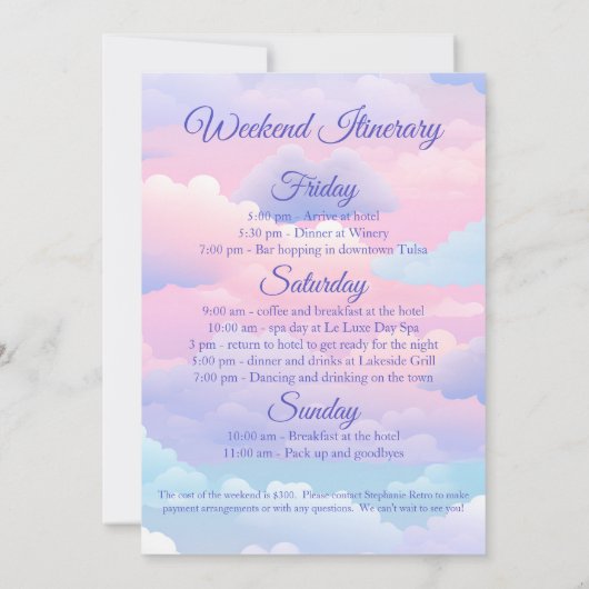 Invitation Pastel Bride est sur Cloud Bachelorette Weekend (Dos)