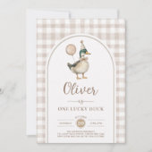 Invitation Pastel Brown One Lucky Duck Balloon 1er anniversai (Devant)