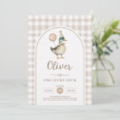 Invitation Pastel Brown One Lucky Duck Balloon 1er anniversai (Debout devant)